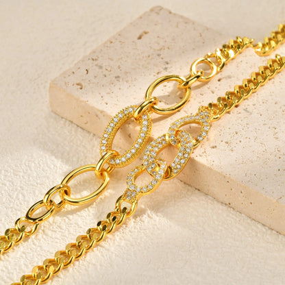 Women's Luxury Geometric Charm AAA Zircon Bracelet, Exquisite Gold Plated Metal Chain Bracelets, High Quality Jewelry Wedding