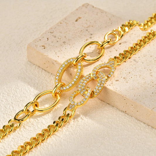 Women's Luxury Geometric Charm AAA Zircon Bracelet, Exquisite Gold Plated Metal Chain Bracelets, High Quality Jewelry Wedding