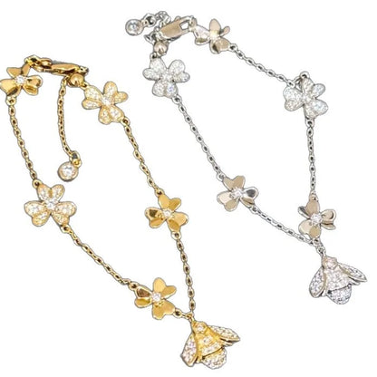 Fashion silver 925 inlay diamond elegant and exquisite Bracelets for women Retro bee three flower bangles luxury wedding jewelry