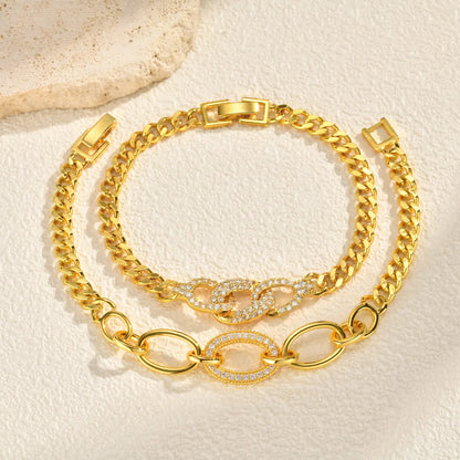 Women's Luxury Geometric Charm AAA Zircon Bracelet, Exquisite Gold Plated Metal Chain Bracelets, High Quality Jewelry Wedding