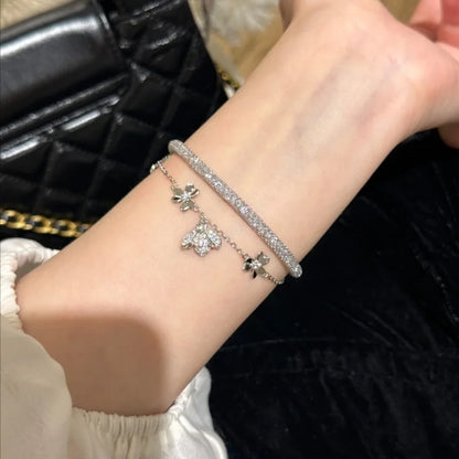 Fashion silver 925 inlay diamond elegant and exquisite Bracelets for women Retro bee three flower bangles luxury wedding jewelry