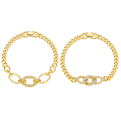 Women's Luxury Geometric Charm AAA Zircon Bracelet, Exquisite Gold Plated Metal Chain Bracelets, High Quality Jewelry Wedding