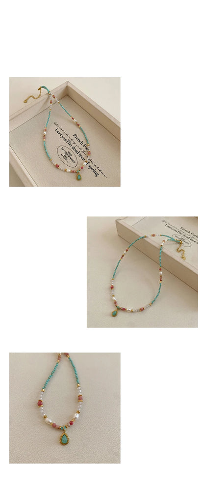 2025 Fashion Jewelry For Women's Sexy Collarbone Chain Accessories Natural Stone Pearl Bead Chain Water Droplet Pendant Necklace