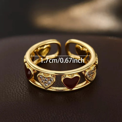 Fashion ring, women's ring, gold heart, adjustable accessories, temperament, personalized design jewelry