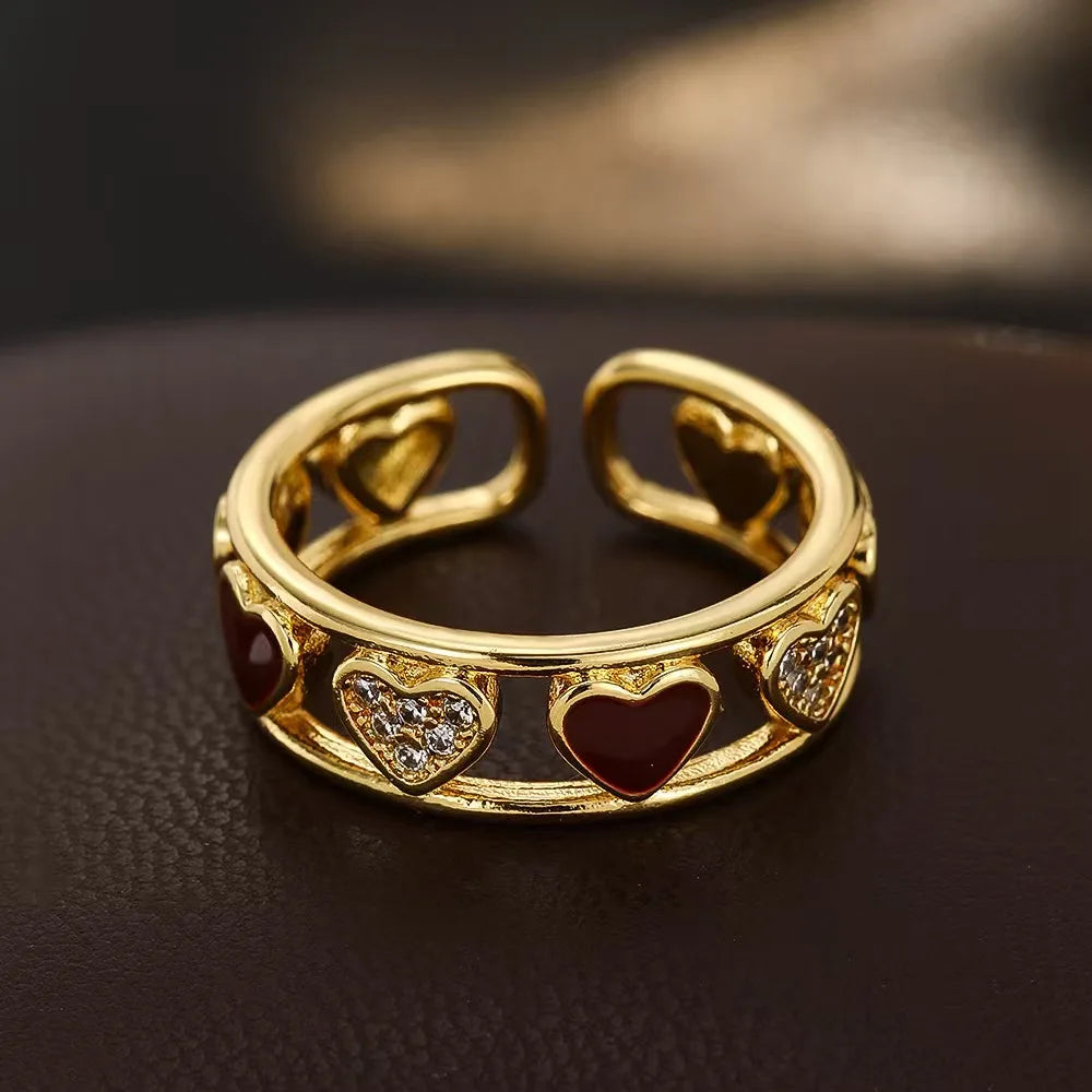 Fashion ring, women's ring, gold heart, adjustable accessories, temperament, personalized design jewelry