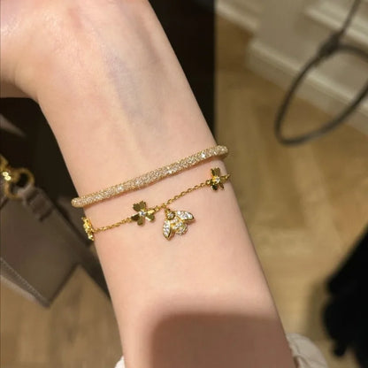 Fashion silver 925 inlay diamond elegant and exquisite Bracelets for women Retro bee three flower bangles luxury wedding jewelry