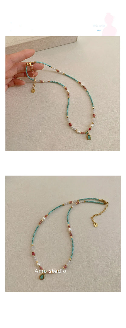 2025 Fashion Jewelry For Women's Sexy Collarbone Chain Accessories Natural Stone Pearl Bead Chain Water Droplet Pendant Necklace