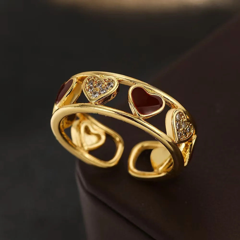 Fashion ring, women's ring, gold heart, adjustable accessories, temperament, personalized design jewelry