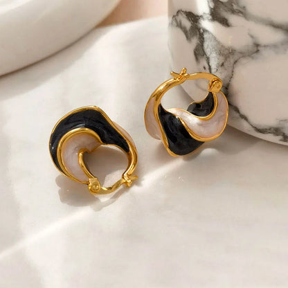 New Trendy Enamel Blue Color Metal Texture Small Hoop Earrings for Women Gold Plated Statement Ear Buckle Creative Jewelry Gifts