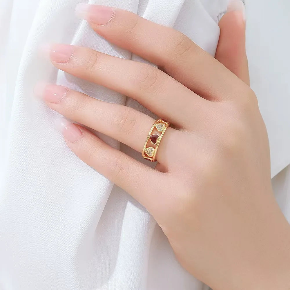 Fashion ring, women's ring, gold heart, adjustable accessories, temperament, personalized design jewelry