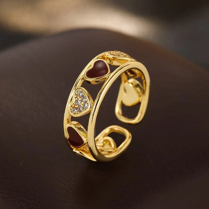 Fashion ring, women's ring, gold heart, adjustable accessories, temperament, personalized design jewelry