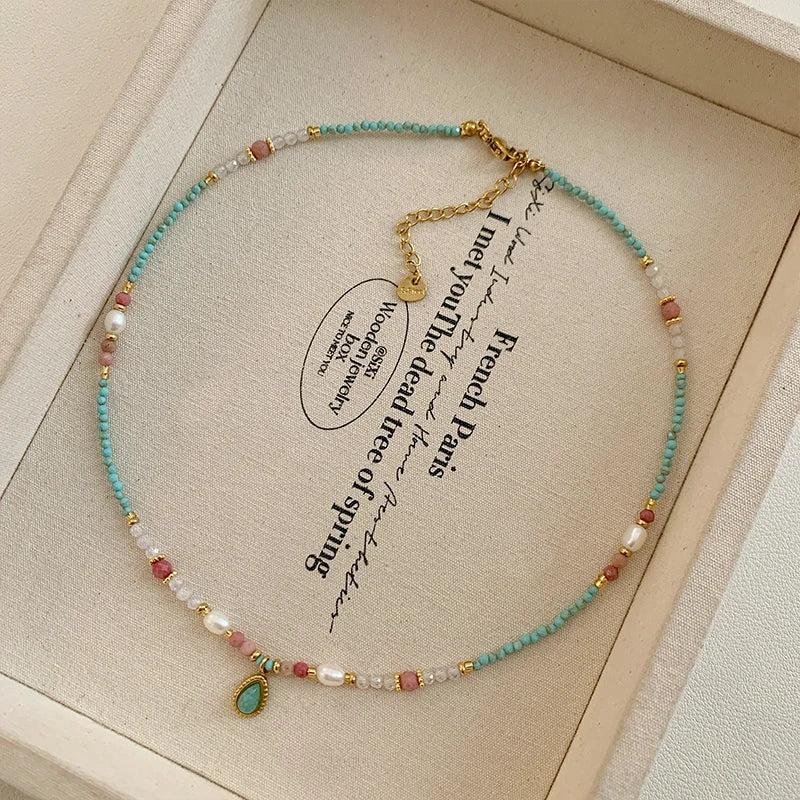 2025 Fashion Jewelry For Women's Sexy Collarbone Chain Accessories Natural Stone Pearl Bead Chain Water Droplet Pendant Necklace
