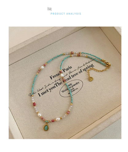 2025 Fashion Jewelry For Women's Sexy Collarbone Chain Accessories Natural Stone Pearl Bead Chain Water Droplet Pendant Necklace