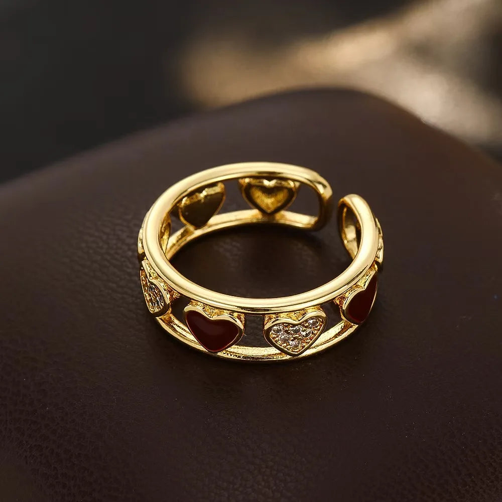 Fashion ring, women's ring, gold heart, adjustable accessories, temperament, personalized design jewelry