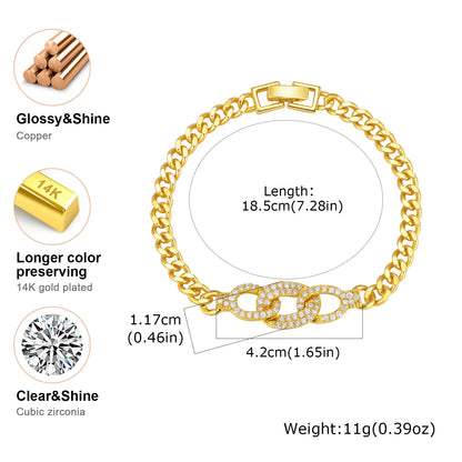 Women's Luxury Geometric Charm AAA Zircon Bracelet, Exquisite Gold Plated Metal Chain Bracelets, High Quality Jewelry Wedding