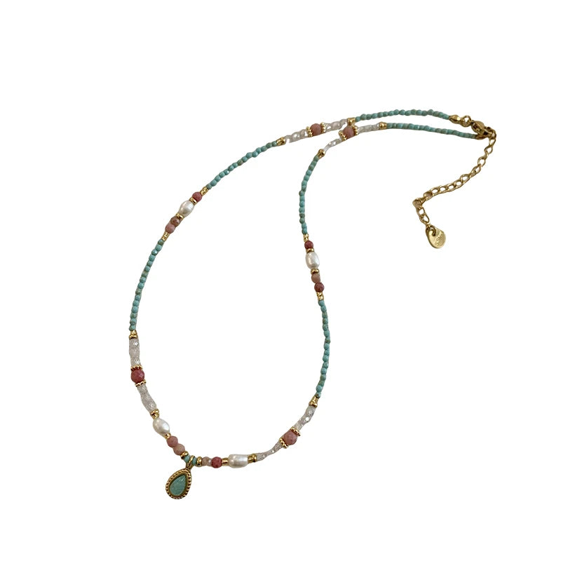 2025 Fashion Jewelry For Women's Sexy Collarbone Chain Accessories Natural Stone Pearl Bead Chain Water Droplet Pendant Necklace