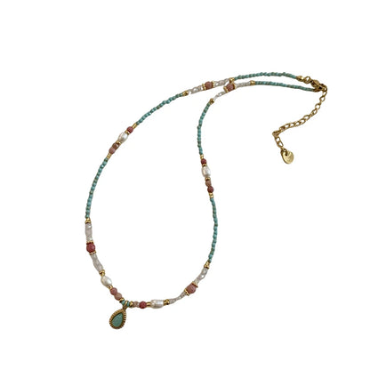 2025 Fashion Jewelry For Women's Sexy Collarbone Chain Accessories Natural Stone Pearl Bead Chain Water Droplet Pendant Necklace