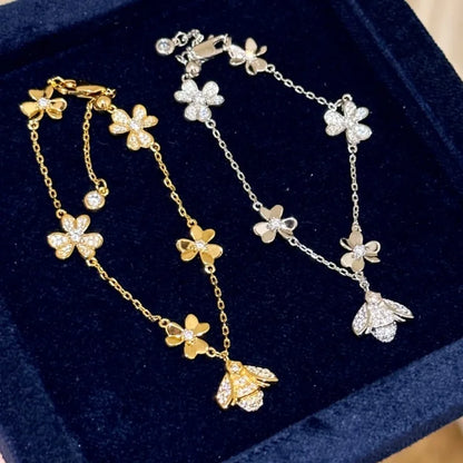 Fashion silver 925 inlay diamond elegant and exquisite Bracelets for women Retro bee three flower bangles luxury wedding jewelry