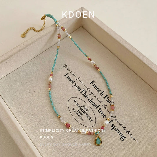 2025 Fashion Jewelry For Women's Sexy Collarbone Chain Accessories Natural Stone Pearl Bead Chain Water Droplet Pendant Necklace