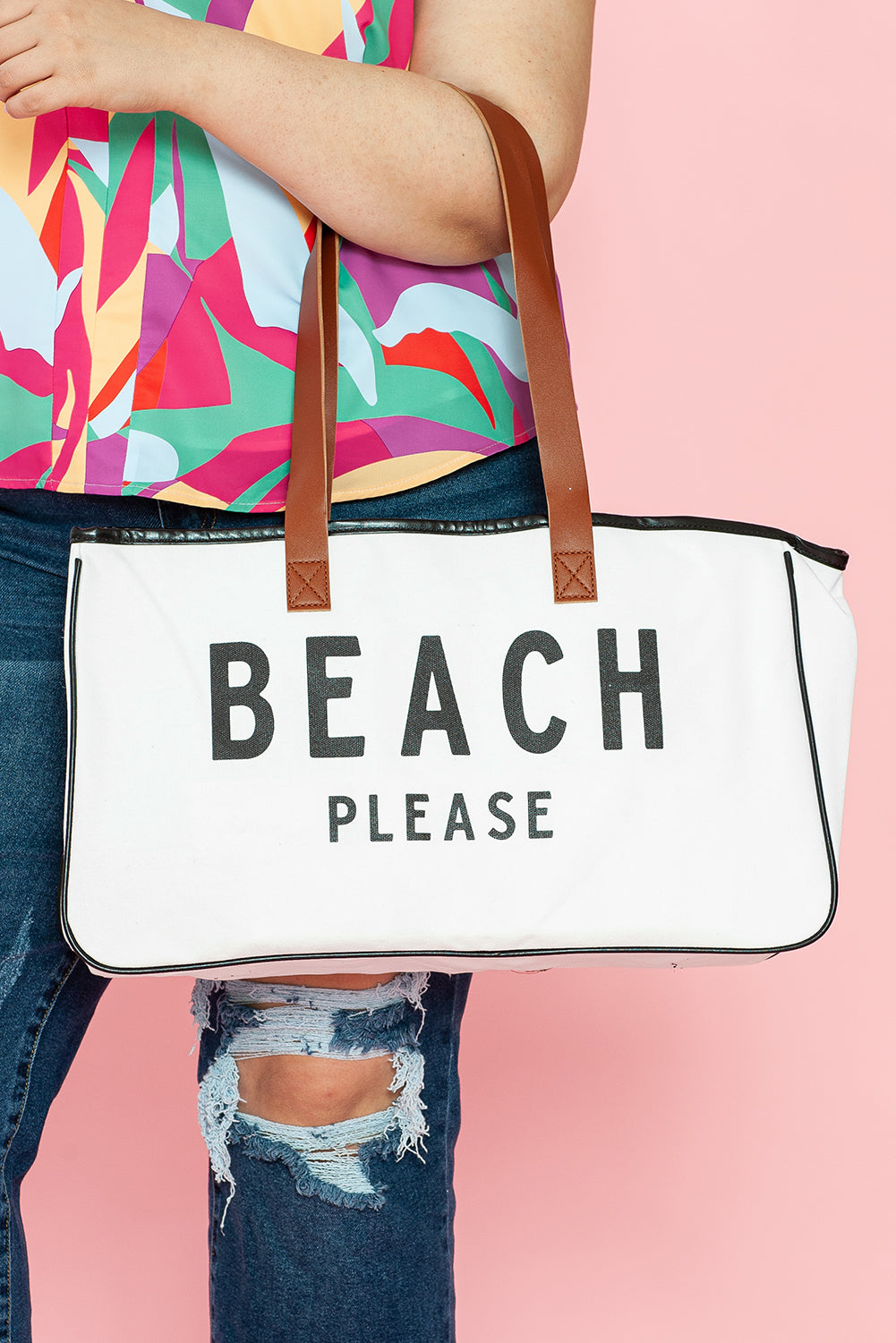 BEACH PLEASE Print Canvas Tote Bag