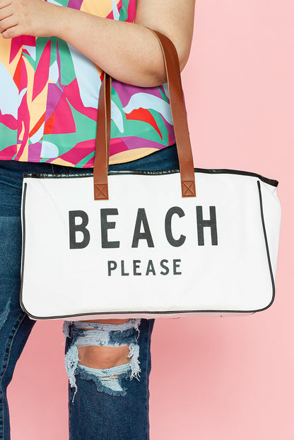 BEACH PLEASE Print Canvas Tote Bag