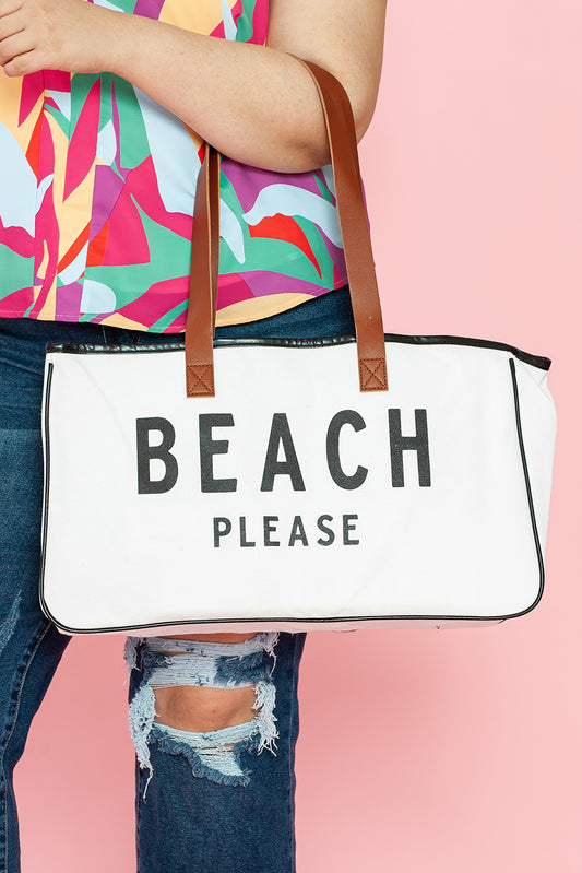 BEACH PLEASE Print Canvas Tote Bag