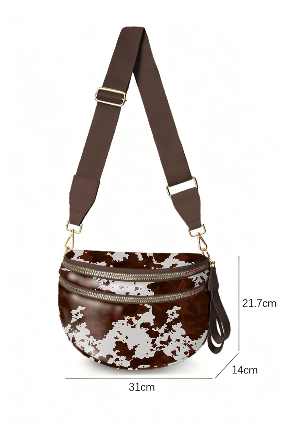 Cow Spots Printed Double Zip Crossbody Bag
