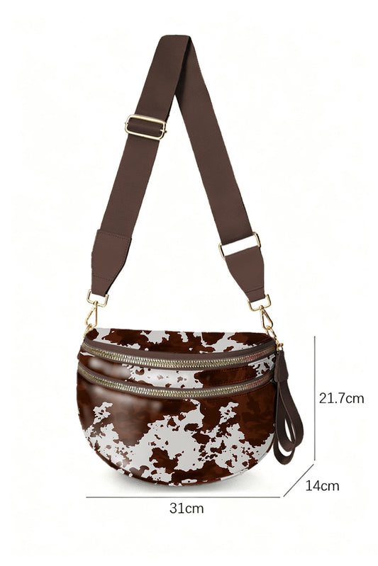 Cow Spots Printed Double Zip Crossbody Bag