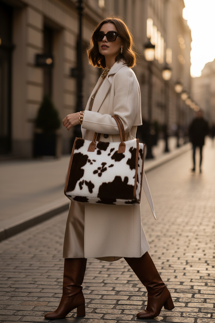 Womens A-List Fashion Leopard & Cowhide Print Plush Shoulder Bag