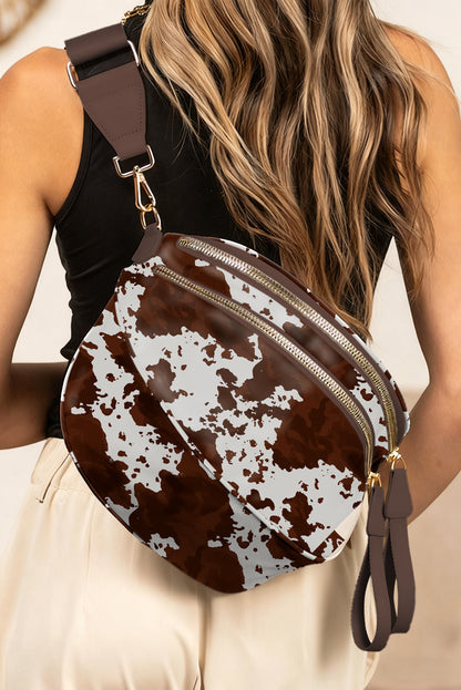 Cow Spots Printed Double Zip Crossbody Bag